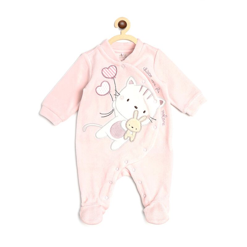 Infants Light Pink Velour Front Opening Babysuit image number null